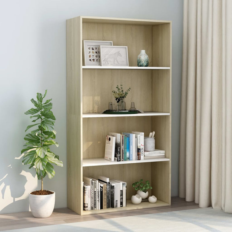 4-Tier Book Cabinet White and Sonoma Oak 80x30x151.5 cm Engineered Wood