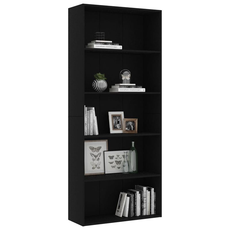 5-Tier Book Cabinet Black 80x30x189 cm Engineered Wood