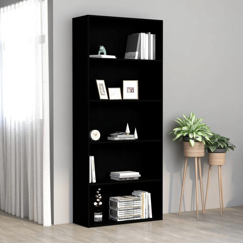 5-Tier Book Cabinet Black 80x30x189 cm Engineered Wood