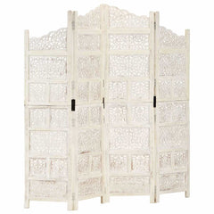 Hand carved 4-Panel Room Divider 160x165 cm Solid Mango Wood White