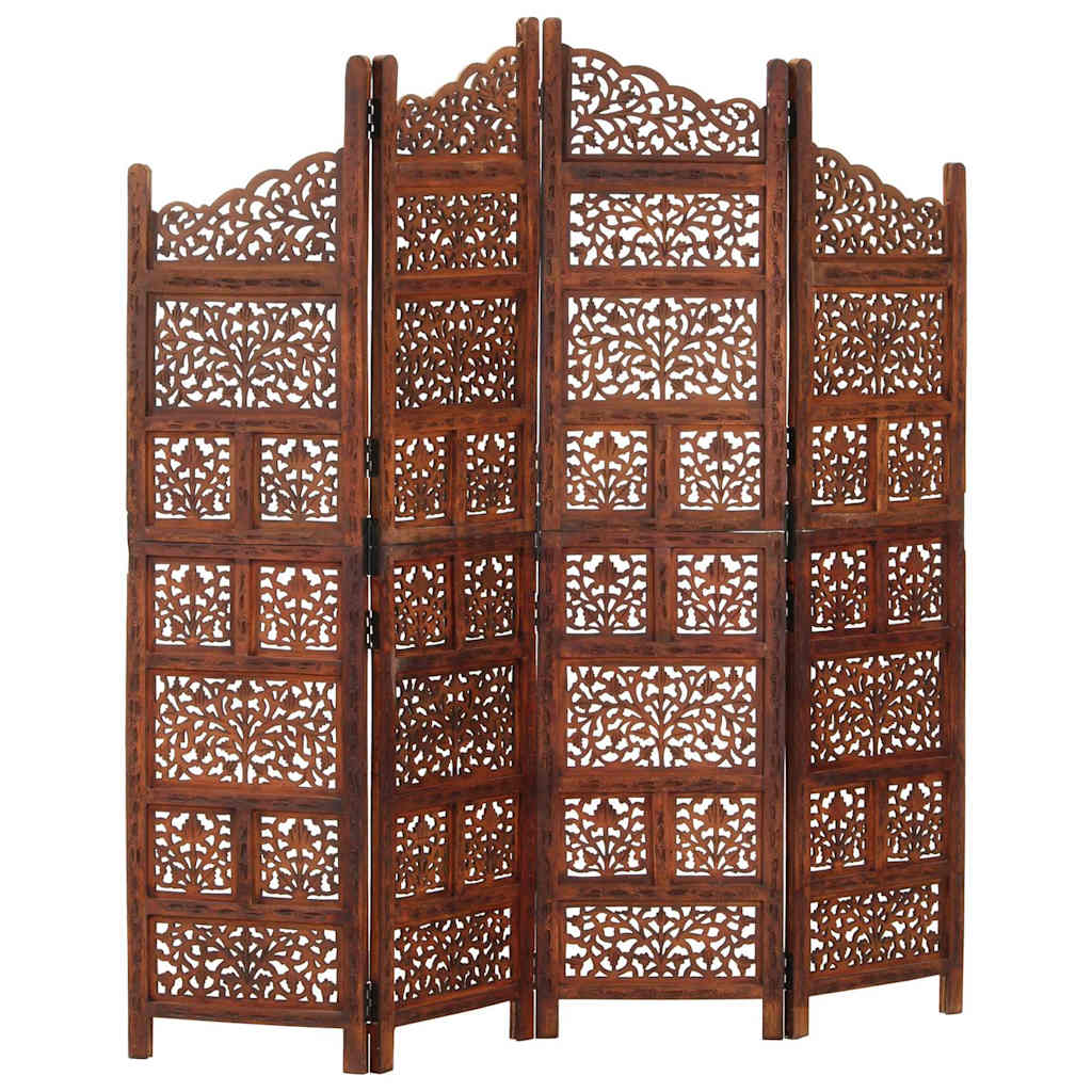 Hand carved 4-Panel Room Divider 160x165 cm Solid Mango Wood Brown