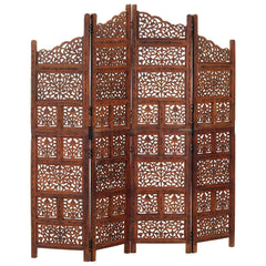Hand carved 4-Panel Room Divider 160x165 cm Solid Mango Wood Brown
