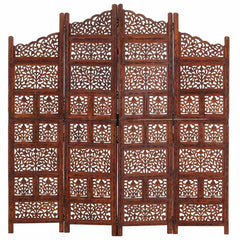 Hand carved 4-Panel Room Divider 160x165 cm Solid Mango Wood Brown