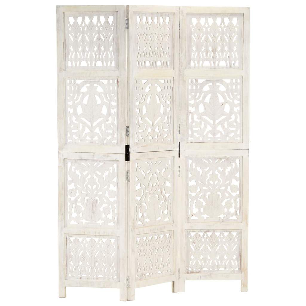 Hand Carved 5-Panel Room Divider 200x165 cm White 3
