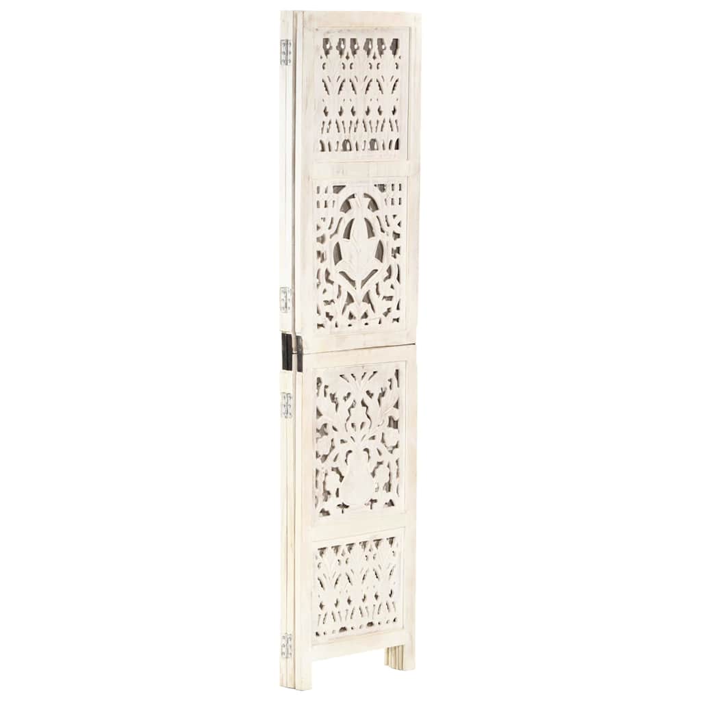 Hand Carved 5-Panel Room Divider 200x165 cm White 3