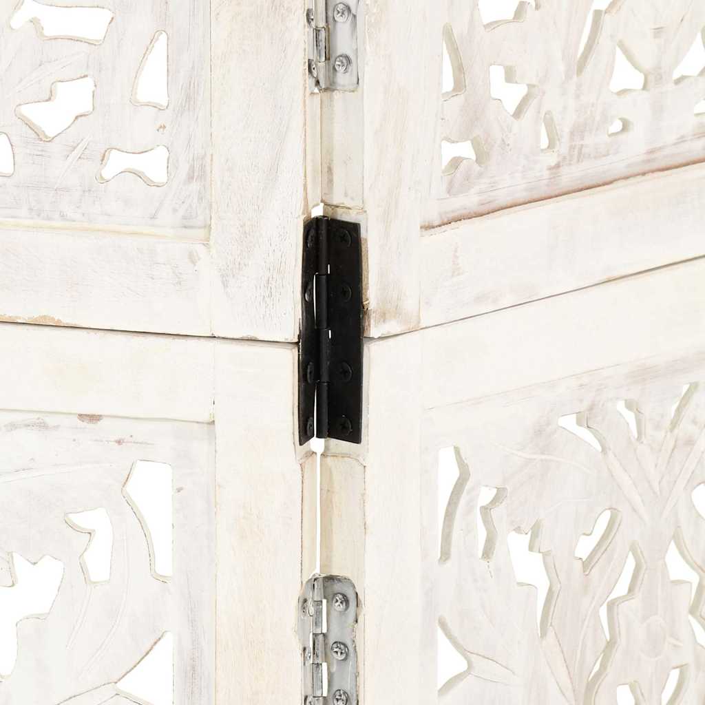 Hand Carved 5-Panel Room Divider 200x165 cm White 3