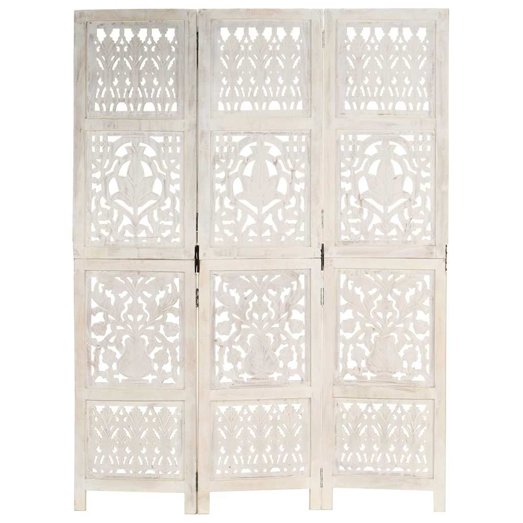 Hand Carved 5-Panel Room Divider 200x165 cm White 3