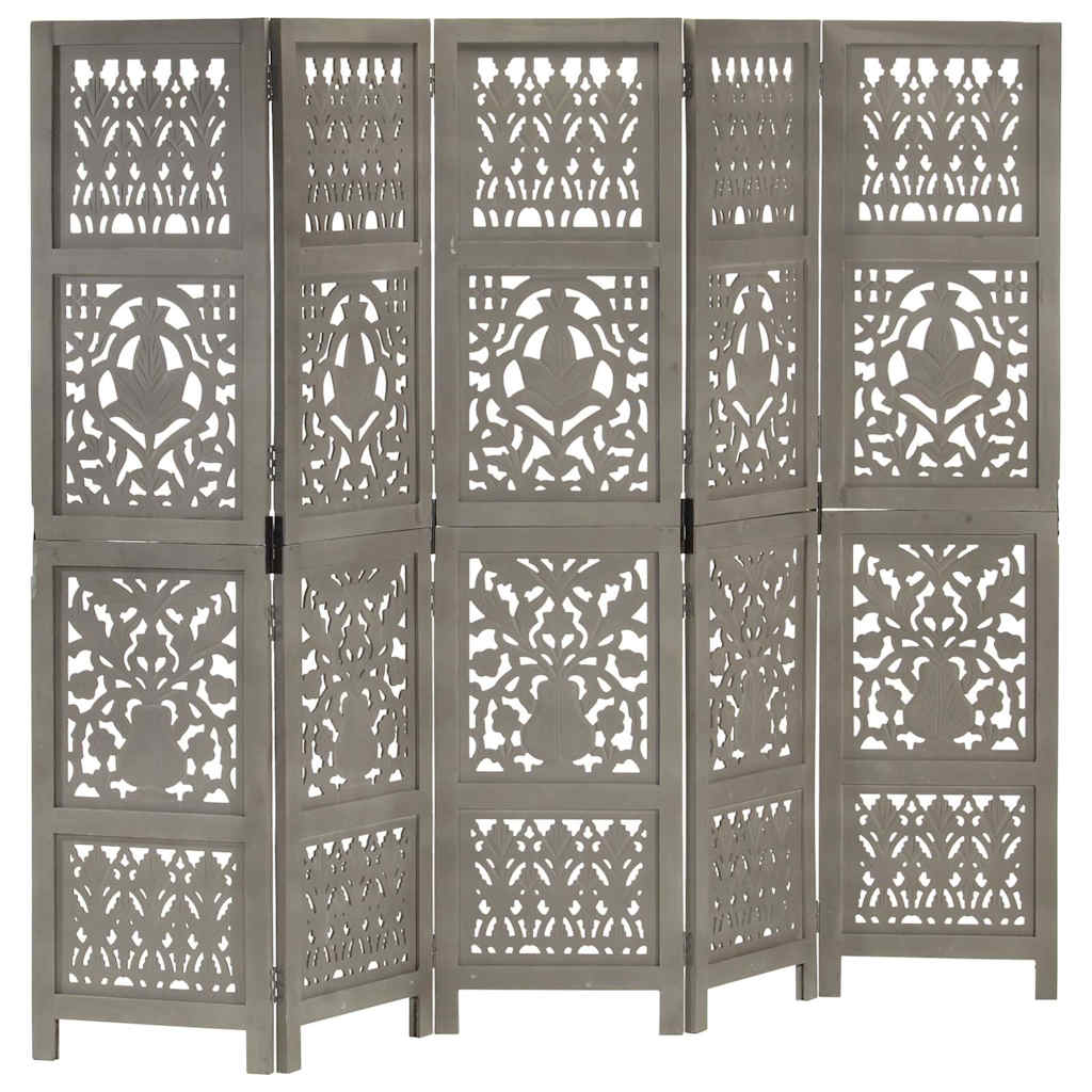 Hand Carved 5-Panel Room Divider 200x165 cm Grey 5