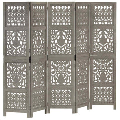 Hand Carved 5-Panel Room Divider 200x165 cm Grey 5