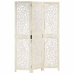 Hand carved 3-Panel Room Divider 120x165 cm White