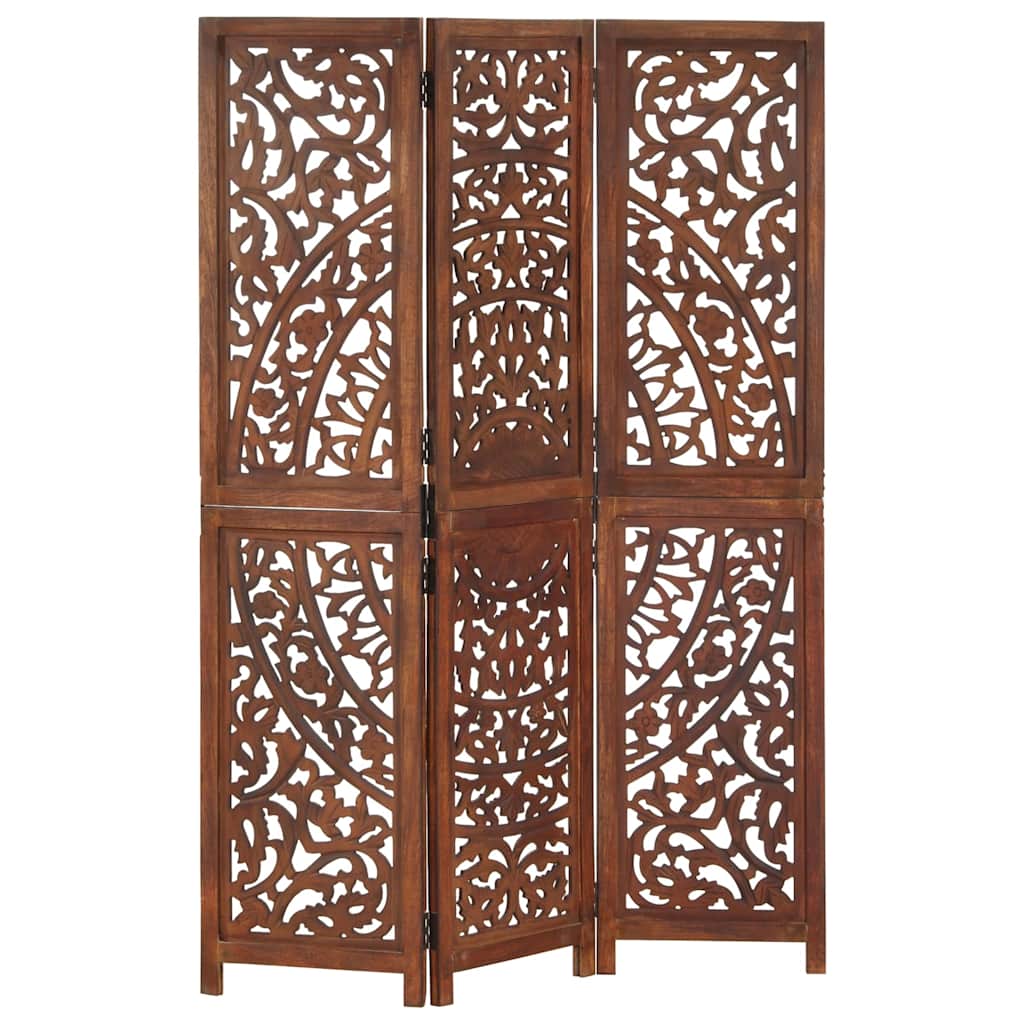Hand carved 3-Panel Room Divider 120x165 cm Brown