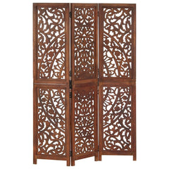 Hand carved 3-Panel Room Divider 120x165 cm Brown