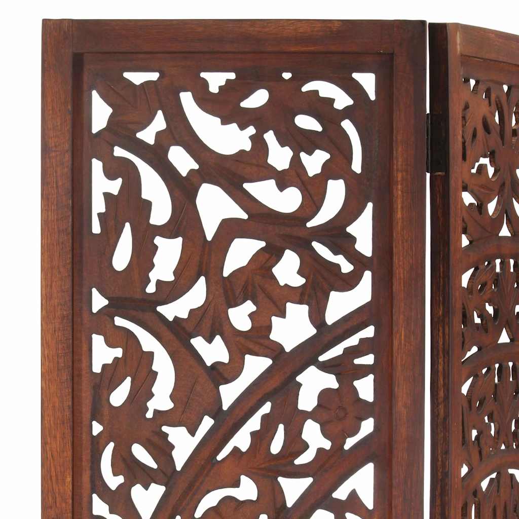 Hand carved 3-Panel Room Divider 120x165 cm Brown