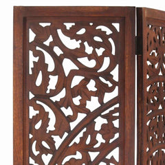 Hand carved 3-Panel Room Divider 120x165 cm Brown