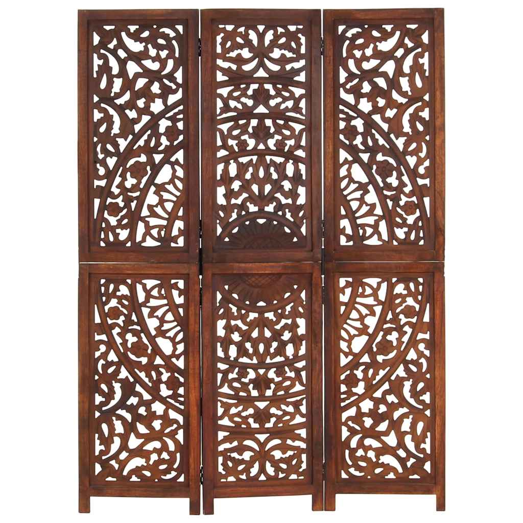Hand carved 3-Panel Room Divider 120x165 cm Brown