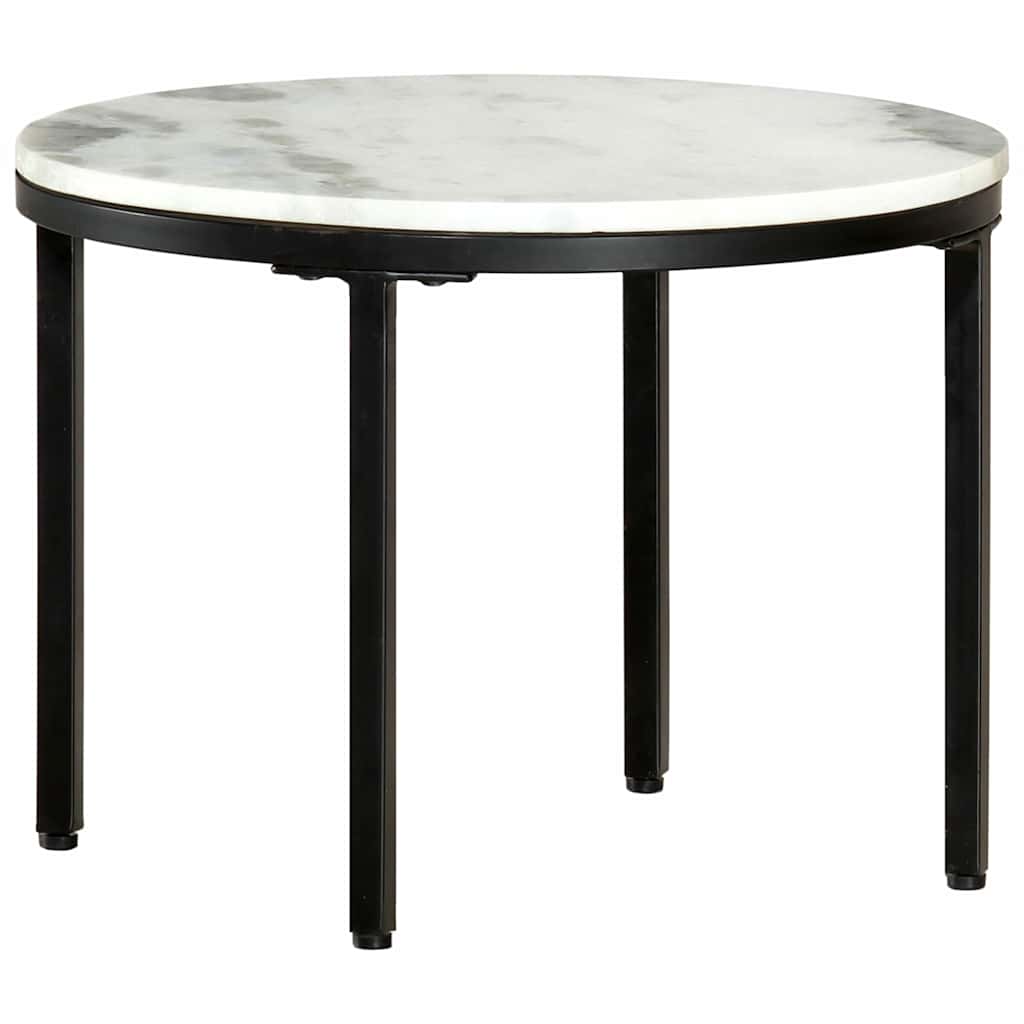 Coffee Table White and Black Real Solid Marble Ø 50 cm