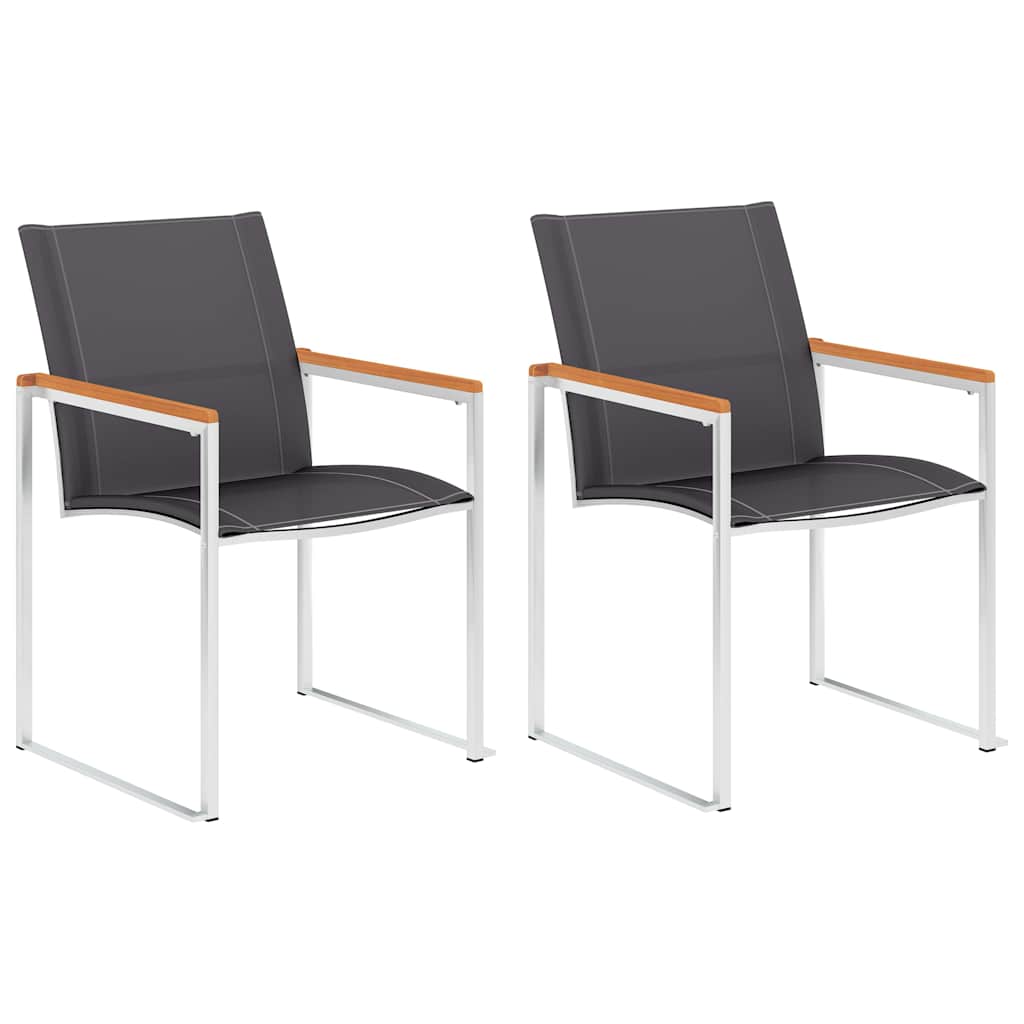 Garden Chairs Textilene and Stainless Steel Grey Solid acacia wood 2