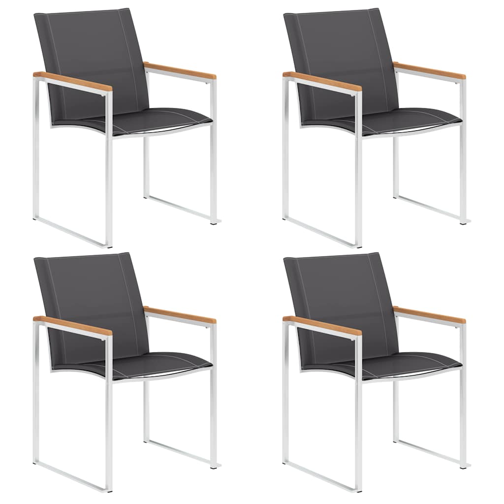 Garden Chairs Textilene and Stainless Steel Grey Solid teak wood 4