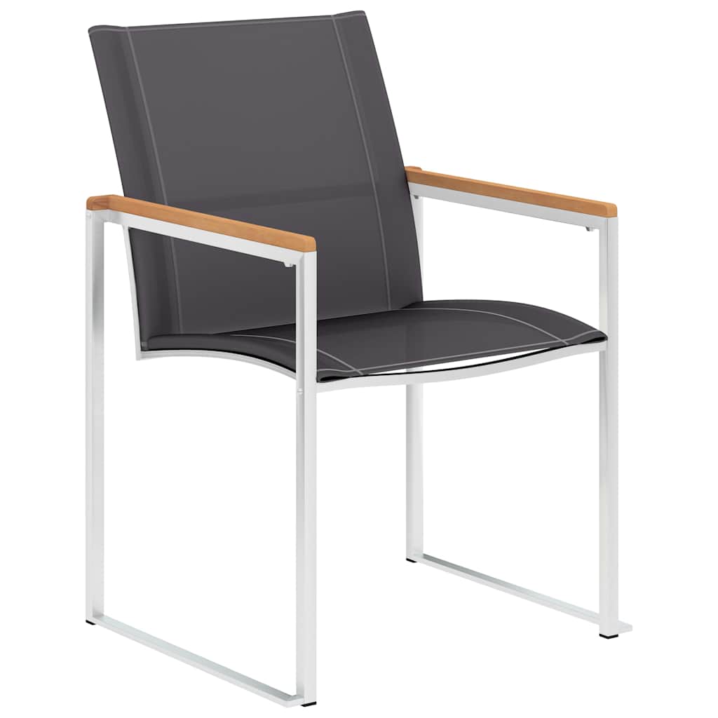 Garden Chairs Textilene and Stainless Steel Grey Solid teak wood 4