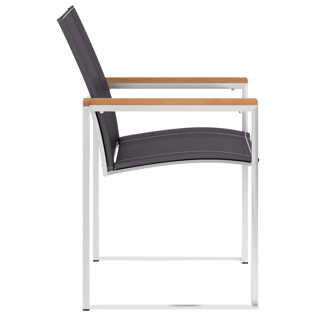 Garden Chairs Textilene and Stainless Steel Grey Solid teak wood 4
