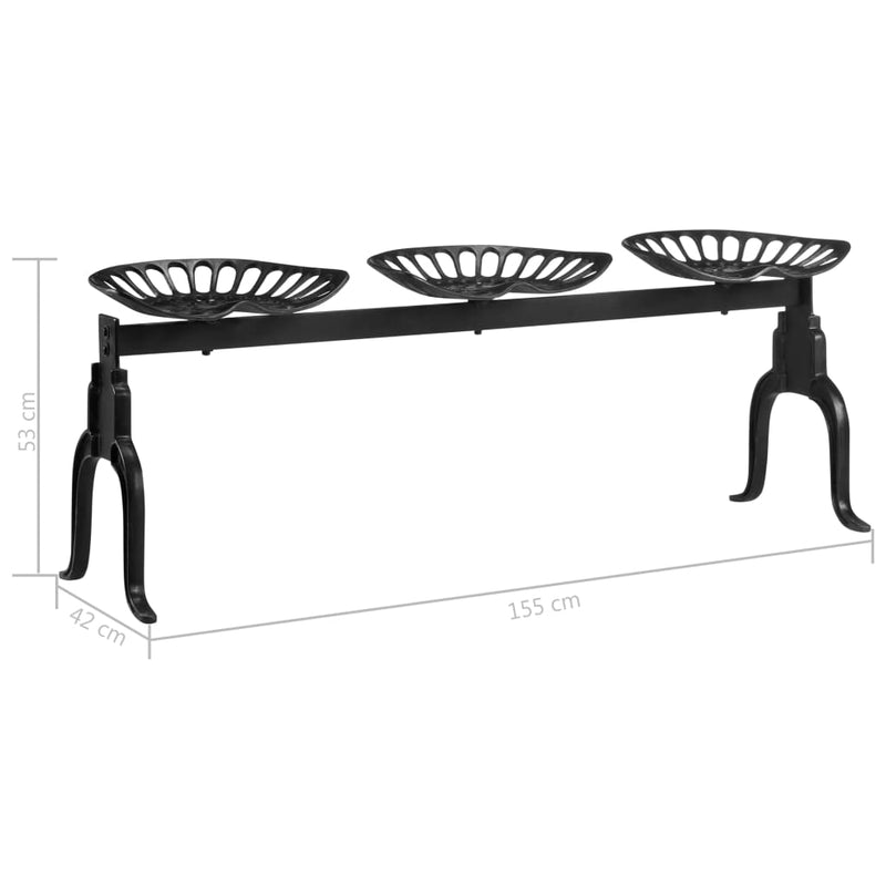 Banco 3 plazas 155 cm Hierro Fundido Negro