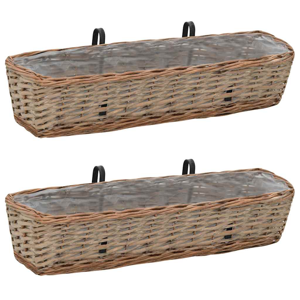287642 vidaXL Balcony Planter 2 pcs Wicker with PE Lining 80 cm 1
