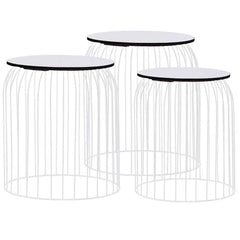 vidaXL Coffee Table | Set of 3 | White | Metal | Small, Medium, Large 2