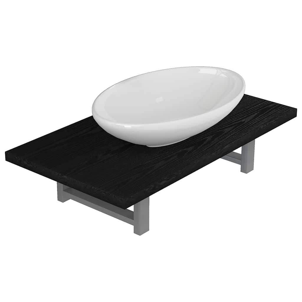 Two Bathroom Furniture Set Ceramic 2 pcs Black 60 cm shelf and 40 cm oval-shaped basin