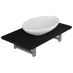 Two Bathroom Furniture Set Ceramic 2 pcs Black 60 cm shelf and 40 cm oval-shaped basin
