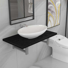 Two Bathroom Furniture Set Ceramic 2 pcs Black 60 cm shelf and 40 cm oval-shaped basin