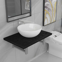 Two Bathroom Furniture Set Ceramic 2 pcs Black 60 cm shelf and 32.5 cm round-shaped basin