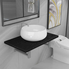 Two Bathroom Furniture Set Ceramic 2 pcs Black 60 cm shelf and 40 cm round-shaped basin