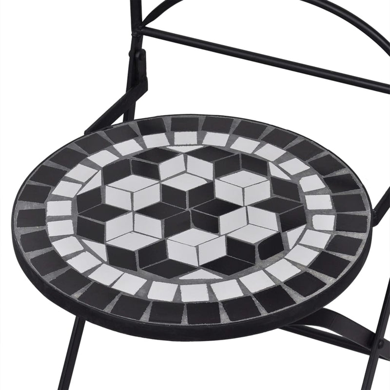 3 Piece Mosaic Bistro Set Ceramic Tile Black and White