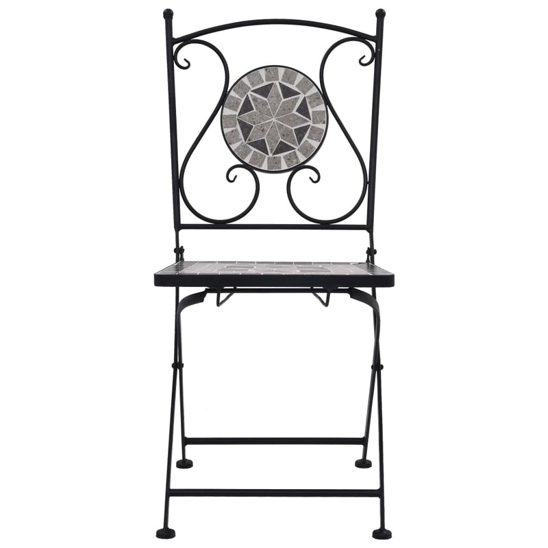 3 Piece Mosaic Bistro Set Ceramic Tile Grey