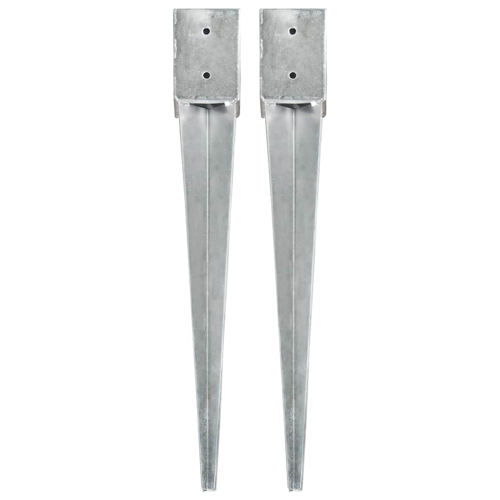 vidaXL Ground Spikes 2 pcs Silver 10x10x76 cm Galvanised Steel 1
