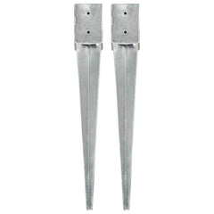 vidaXL Ground Spikes 2 pcs Silver 10x10x76 cm Galvanised Steel 1