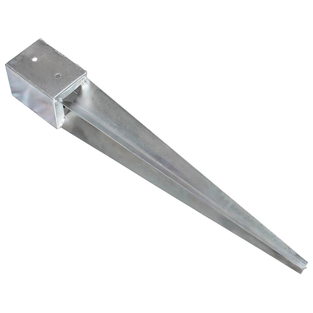 vidaXL Ground Spikes 2 pcs Silver 10x10x76 cm Galvanised Steel 3