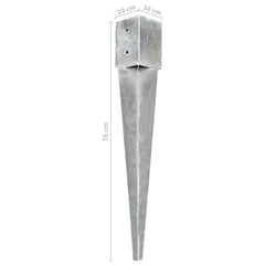 vidaXL Ground Spikes 2 pcs Silver 10x10x76 cm Galvanised Steel 6