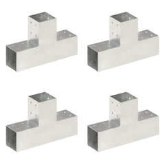 vidaXL Post Connectors 4 pcs T Shape Galvanised Metal 81x81 mm 1