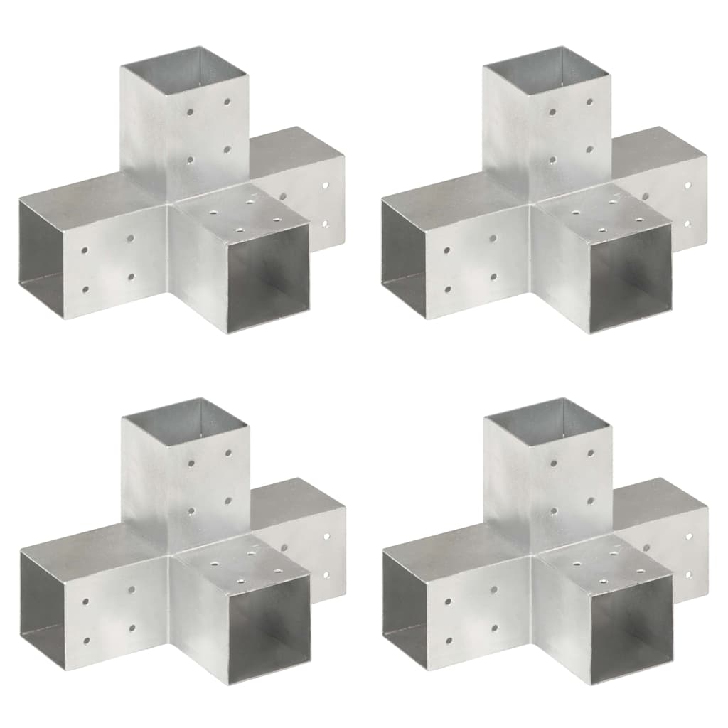 vidaXL Post Connectors 4 pcs X Shape Galvanised Metal 81x81 mm 1