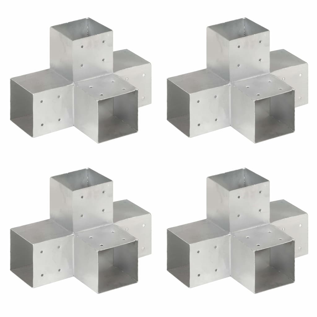 vidaXL Post Connectors Galvanised Metal 4 pcs