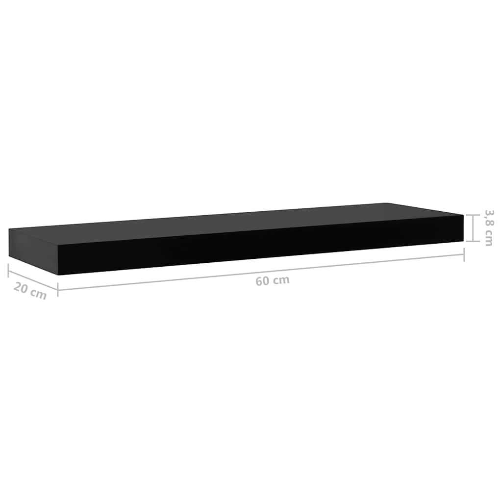 vidaXL Wall Mounted Shelf | Set of 2 | Black | MDF | 60 cm x 20 cm x 3.8 cm 6