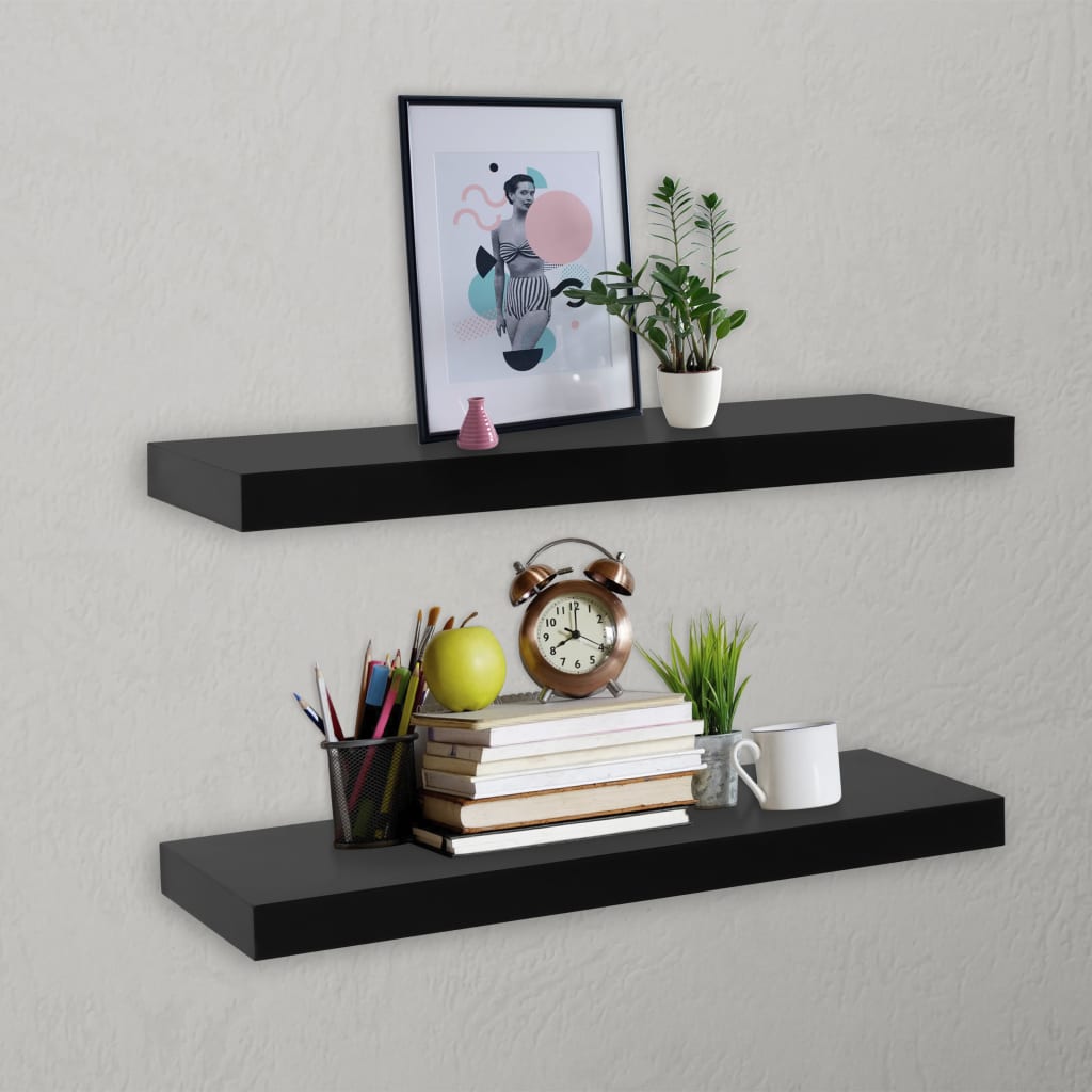 vidaXL Wall Mounted Shelf | Set of 2 | Black | MDF | 60 cm x 20 cm x 3.8 cm 1