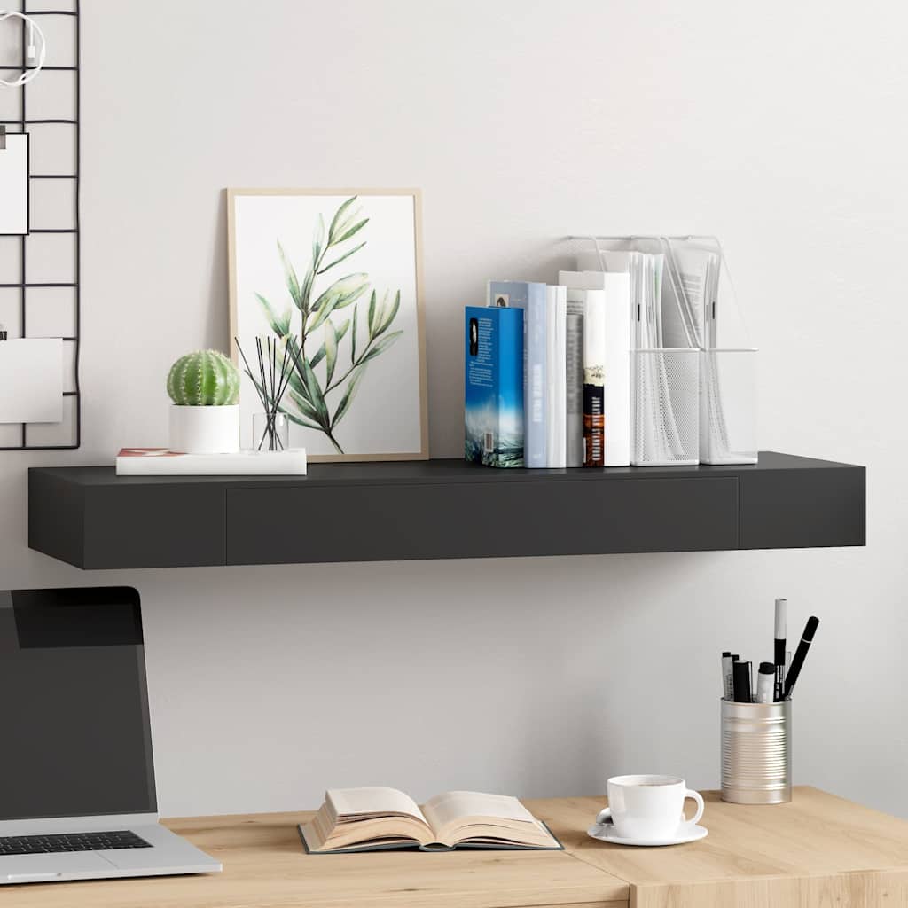vidaXL Wall Mounted Shelf | Black | MDF | Wall Mounted Shelf | Rectangular 1