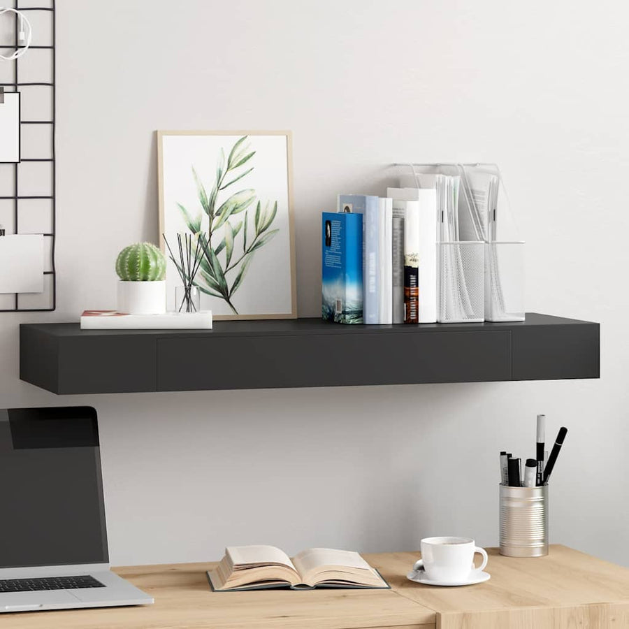 vidaXL Wall Mounted Shelf | Black | MDF | Wall Mounted Shelf | Rectangular 1