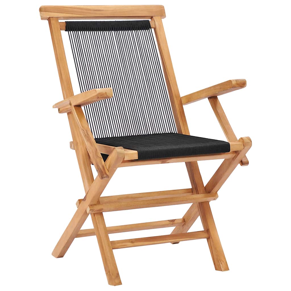 vidaXL Folding Chairs 2 pcs Solid Teak Wood and Rope 2