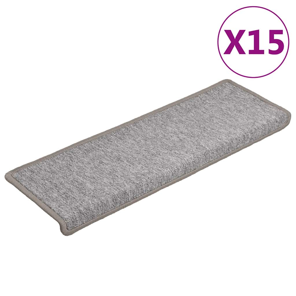 vidaXL Carpet Stair Tread | Set of 15 | Light Grey | 100% Polypropylene 2