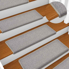 vidaXL Carpet Stair Tread | Set of 15 | Light Grey | 100% Polypropylene 1