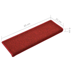 vidaXL Stair Mats 15 pcs 65x21x4 cm Red Rectangular Edge 6