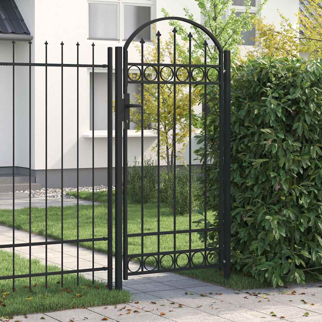 Fence Gate ASSEN with Arched Top Steel Black 100 cm 200 cm
